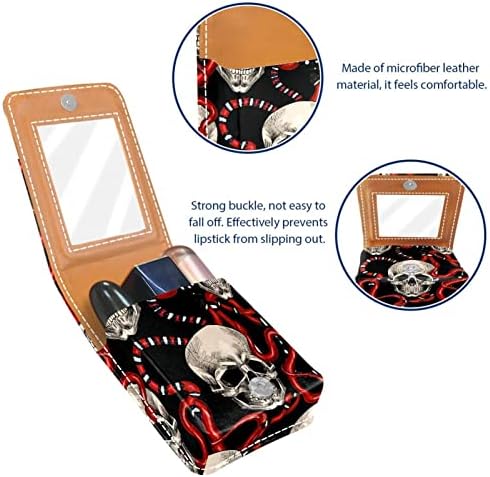 Черепа Li pstick Органайзер с Огледало Кутия За Съхранение на Червило Чанта За Носене