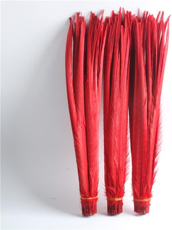 Естествени Пера от опашката на Фазан 22-24 инча за бижута и Фантазия Diy Червен цвят, 50 бр.