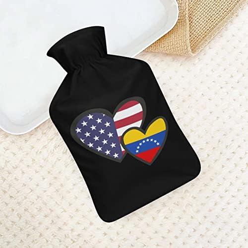 Бутилка за Гореща Вода с Переплетающимися Сърца, Американското Знаме на Венецуела, 1000 ml с Мек Капак, Сменяем Пакет за Топла и Студена