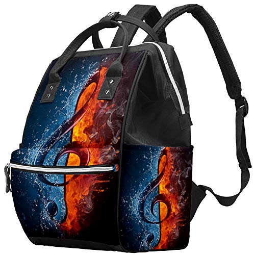 Раница-чанта за памперси LORVIES Music Note Fire and Ice, Многофункционална Раница За пътуване с Голям Капацитет