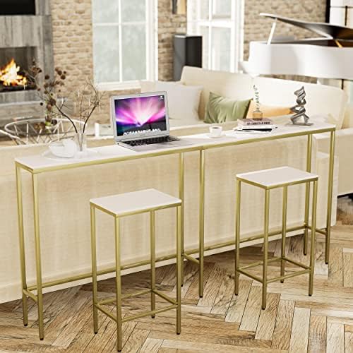Конзола маса SONGXIN 70,9 инча, модерен и много тесен-дълъг-разтегателен диван-маса за мека мебел, тесен вход масичка със златен метална рамка за хола, антрето, класическ?