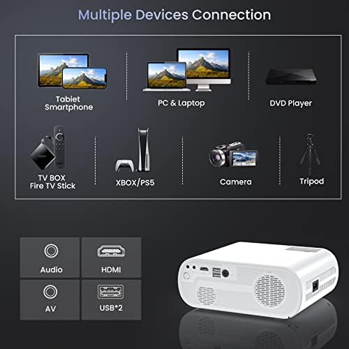 Проектор HOMPOW, Вграден Bluetooth-проектор 1080P Full HD с високоговорител, 9500 Лумена, Уличен Преносим Мини проектор за гледане на