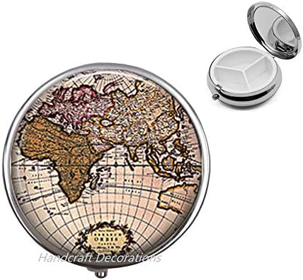 Кутия за хапчета с карта на света-Бижута с карта на света-Кутия за хапчета с географски глобус-Калъф за таблетки с географски глобус