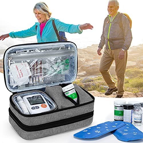 Пътен Куфар-хладилник за инсулин с изолация CURMIO, Двупластова Чанта за съхранение на Диабет принадлежности с Подвижни