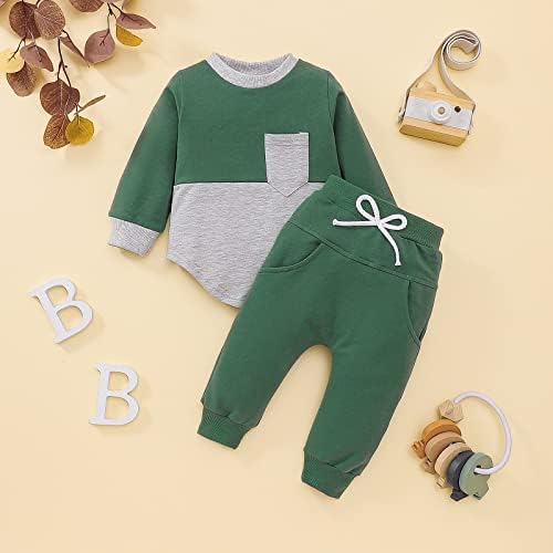Бебешки неща За Новородени Момичета, Памучни Есенни панталони с дълги ръкави и джобове в стил мозайка за новородени (Зелен, 0-6 месеца)