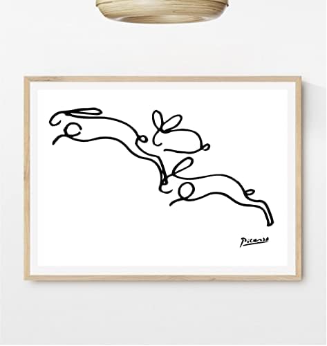 Стенно художествено украса на Пикасо Нарисувани линия Фигура Плакат Щампи 1 (Фигура зайци линия на животните работа на Пабло