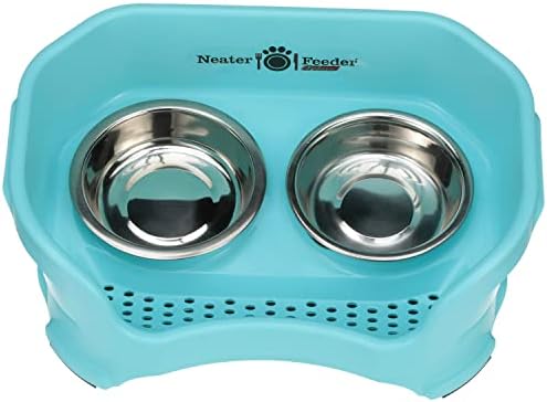 Neater Устройство Deluxe за котки - Пиенето за домашни любимци с мисками за храна и вода от неръждаема стомана, защитена от попадане на