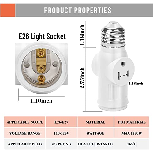 Адаптер за стандартна лампа с нажежаема жичка Ladiwanka 2/3 штекерной контакти, адаптер E26 2/3 многополюсной контакта (бял)