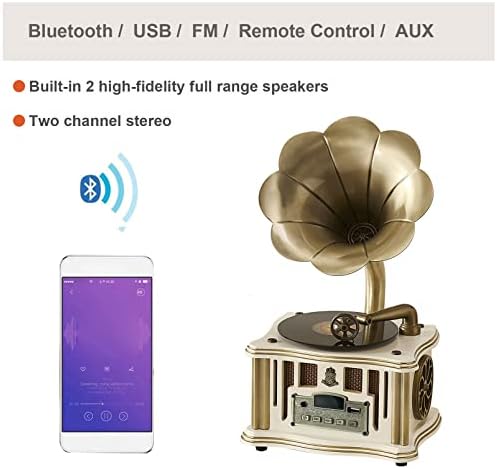 Кухненски инструмент е стар фонограф Bluetooth Стереодинамик, Музикален MP3 плейър Artisam с дистанционно управление в ретро стил, Дизайн на плейъра, грамофонни плочи, Восп?