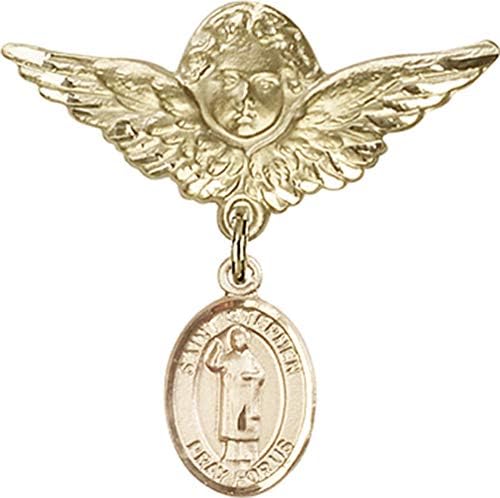 Детски икона Jewels Мания за талисман на Св. Стефан Мъченик и пин Ангел с крила | Детски иконата със златен пълнеж с талисман Св.