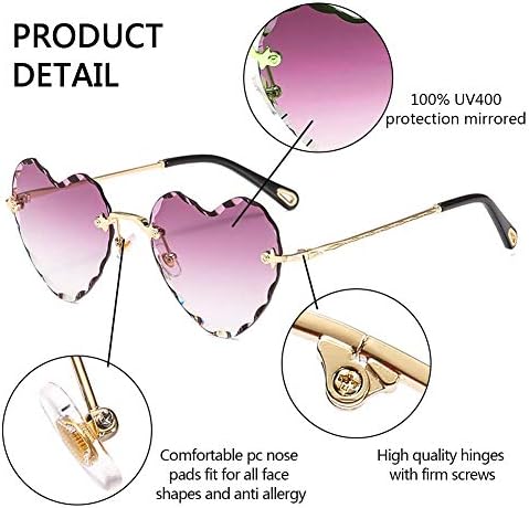 Слънчеви Очила Сърце Без Рамки В Тънка Метална Рамка във Формата На Сърце Слънчеви Очила Сладко Eyewear UV400 за Жени