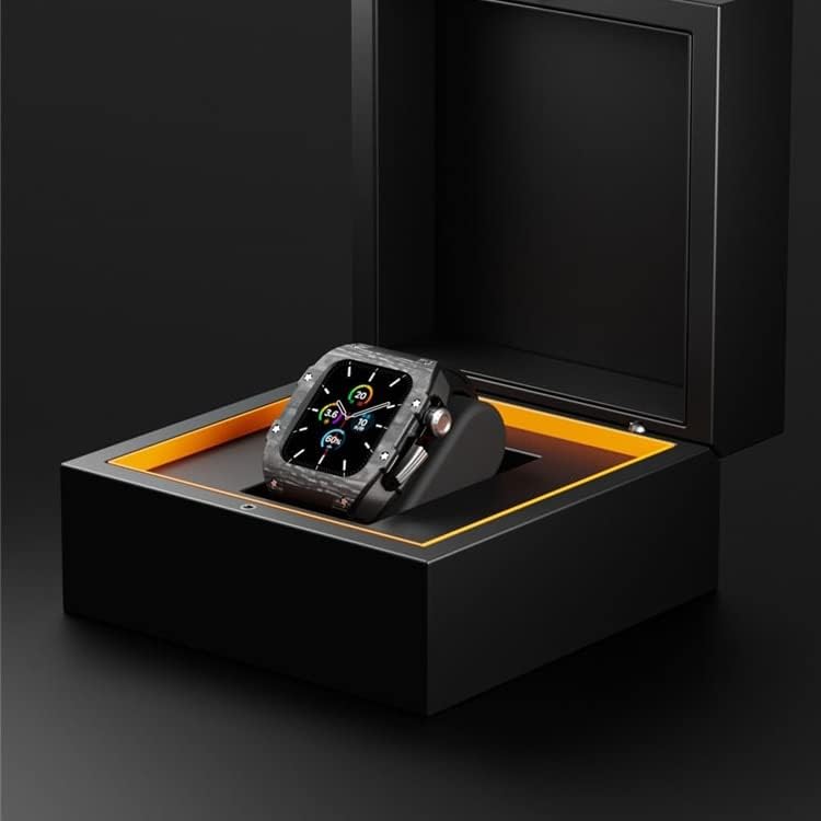 DYIZU Калъф, изработени от въглеродни влакна за Apple Watch 7 44 мм 45 мм и каишка от Каучук Луксозен Комплект от въглеродни влакна