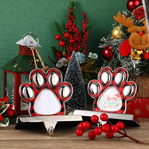 Zhengmy Комплект от 2 Коледни Притежателите за Отглеждане Клетчатая Куче Лапа Коледна Закачалка за Отглеждане с Фоторамкой Метална