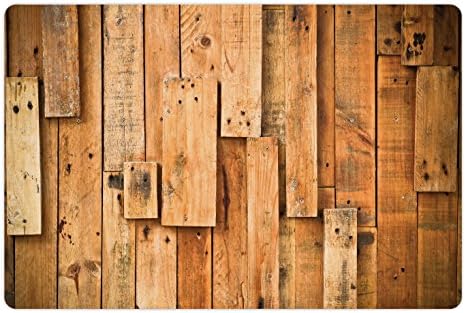 Дървен мат Ambesonne за домашни за храна и вода, Дървени Дъски в стила на Лоджа С Участието на Фермерска къща в стил Гръндж, Правоъгълен