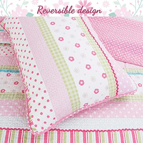 Комплект спално бельо от заден стеганого одеяла Cozy Line Home Fashions в розово грах с цветя модел за момичета от памук,