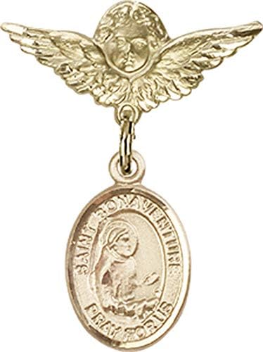 Детски икона Jewels Мания за талисман на Светия Бонавентуры и пин Ангел с крила | Детски иконата със златен пълнеж с талисман Свети Бонавентуры