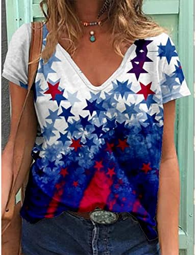 Тениски с Цветен Блок За момичета Merica Звезди със Звездна Фигура, Блузи С V-образно Квадратни деколтета, Тениски С Къс Ръкав, Ризи за