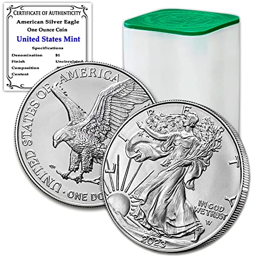 2023 Лот от (10) сребърни монети, в кюлчета American Eagle с тегло 1 унция, Блестящи, без да се прибягва, в оригинална
