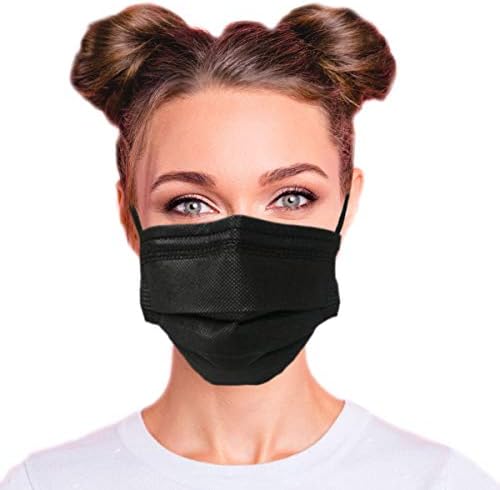 3-Слойная дишаща еднократна маска за лице (черен цвят) - Произведено в САЩ - Удобна еластична ушна контур | Нетъкан полипропилен | Предпазва