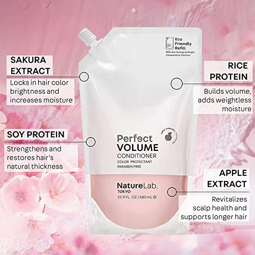 NatureLab. Шампоан и балсам TOKYO Perfect Volume Shampoo & Conditioner: Екологичен пакет за попълване на състава на Duo: Средство