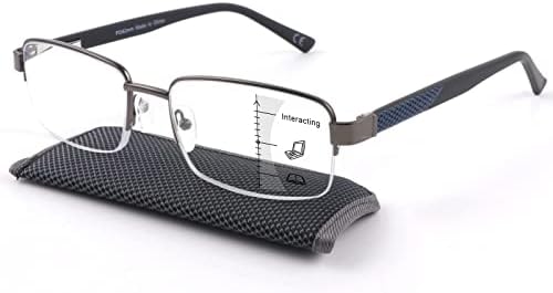 Missfive Мъжки Многофокусные Очила за четене Премиум-клас с блокиране на синя светлина, прогресивно метална дограма Без счупения
