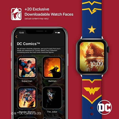 DC Comics - Каишка за умни часа - Официално лиценз, съвместим с всички размери и серии Apple Watch (часове в комплекта не са включени)