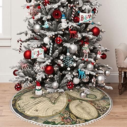 Пола за Коледната елха с тапицерия pom-помераните в стил Ретро-на Древния Свят-Карта Празнична Коледна украса за дома 30