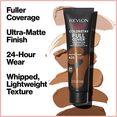 Revlon ColorStay Матирана рамка с пълно покритие Longwear, Устойчиви На топлина и пот, Лека козметика за лице, Махагон (420), 1,0 грама