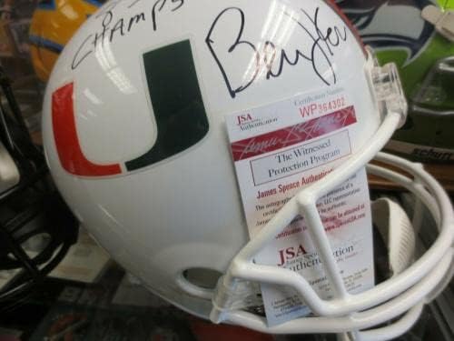 Бърни Косар от Университета в Маями Подписа Полноразмерную Копие Шлем JSA COA - Каски NFL с автограф