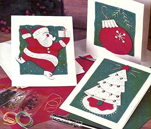 Bucilla 84899 Коледен Празничен Комплект фетровых картичка Коледна радост Филц, Пайети, Мъниста, Украси за Елха Дядо Коледа