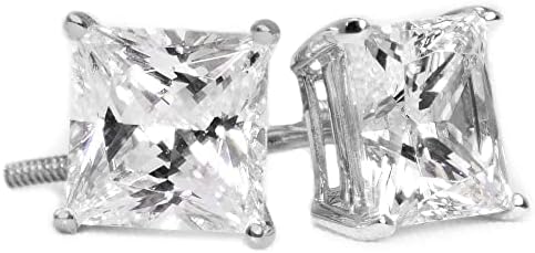 Обеци с диаманти За жени, обеци-на карамфил с диаманти за мъже, бяло злато 14 К, 1 карата - 2 карата, обеци във формата на принцеса, сърце,