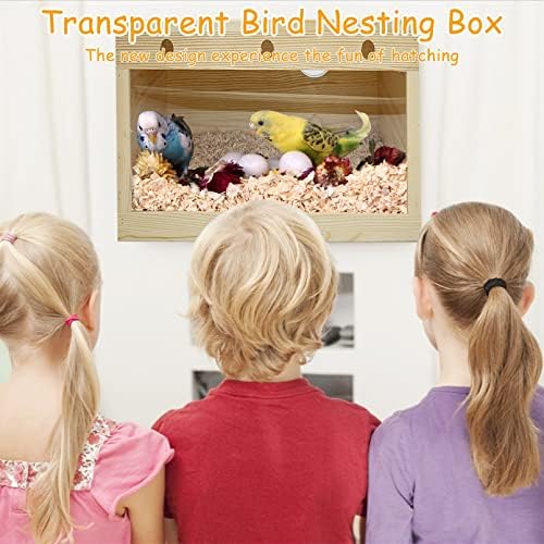 PINVNBY Къщичка за Папагали от Естествено Дърво, Кутия за Разплод Вълнообразни Попугайчиков, Акрилни Птичето гнездо за Клетки,