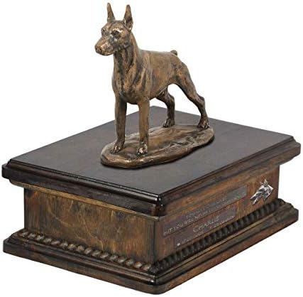 Доберман Почиства 2, Спомен Урна за Кучешки Праха със Статуя, на името на домашен любимец и Цитат - ArtDog Personalized
