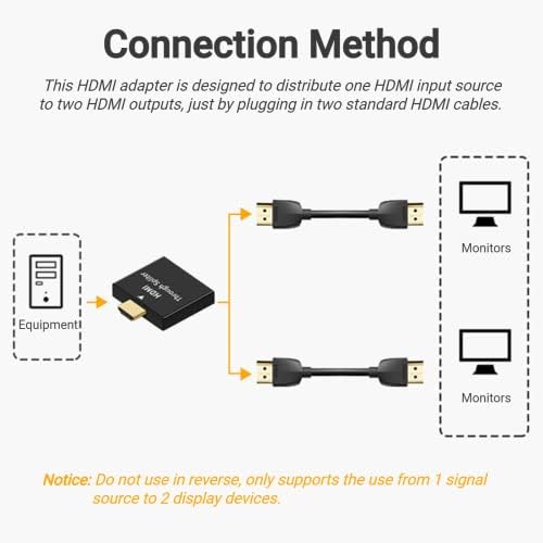 HDMI Сплитер, 1 2 Изход HDMI Мъжки към Два HDMI Женски Адаптер Видео Аудио Сплитер с Висока Разделителна способност Чрез Сплитер 1080P HDMI
