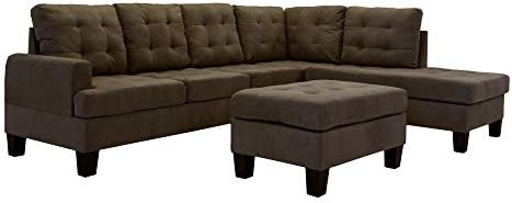 Casa Andrea Milano LLC Модерен разтегателен секционни диван-канапе от 3 теми с открит басейн с шезлонг и оттоманкой, кафяв