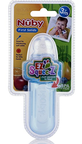Силикон опаковка бебешка храна за самостоятелно хранене на Nuby EZ Squee-Z, 1 брой (опаковка от 1) - Аквамариновый /розово / зелено,