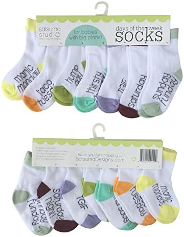Чорапи унисекс Satsuma Designs Baby Days of The Week, Бели, 0-9 месеца
