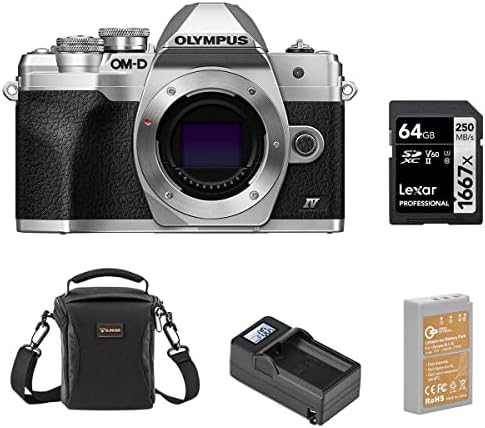 Корпуса на фотоапарата Olympus OM-D E-M10 Mark IV, Сребърен комплект с SD-карта с обем 64 GB, чанта през рамо, Допълнителна Батерия, Интелигентно