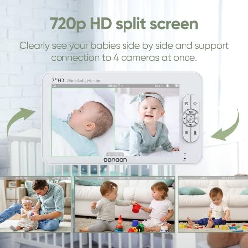 Допълнителна Камера за новородени bonoch, Видеоняня 720p HD, Без Wi-Fi, Разделен екран за безопасност, Автоматично Нощно виждане,