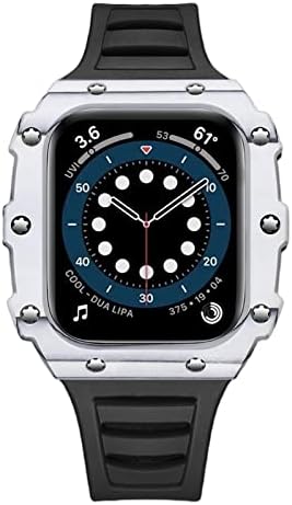 CNHKAU Калъф, изработени от въглеродни влакна за Apple Watch Модификация каишка 7 45 мм 44 мм 41 мм Керамичен Bezel Каишка от Каучук