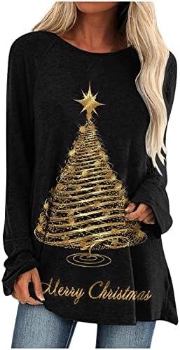 Дамски зимни блузи, ежедневни тениски с принтом Дядо Коледа, 3/4 ръкав, деколте устата, мода 2022, свободни блузи и облекло