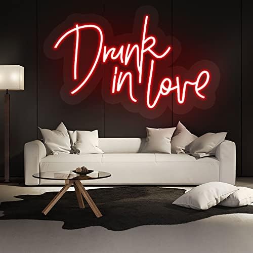 DzizJNC Drunk in Love Неонови Надписи, Led Персонализиран Интериор, 3D Акрилни Стенни Висящи Лампи за Вечерни Бар, Домашни светещи