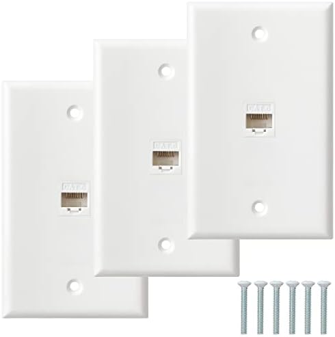 Стенни панел Ethernet, 1 порт Cat6 Keystone Жена до Гнездовой Стенните панели - Бяло / 3 опаковка