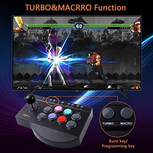 Аркадна бойна джойстик, джойстик за аркадна игра PXN Street Fighter с USB порт, с функция Turbo и Макро, подходящ за PS3 / PS4