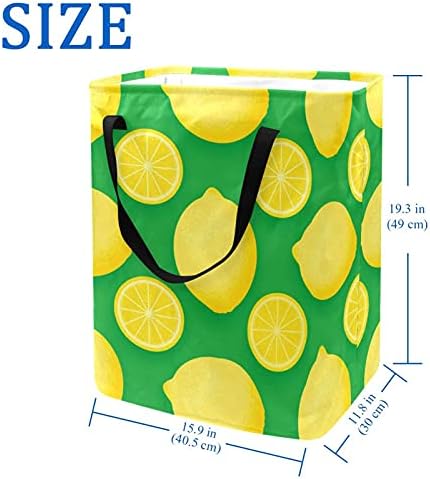 Кошница за дрехи с Лимонов Плодов Модел на Зелен Фон, Сгъваема Кутия за съхранение с Дръжка за Кошницата, Детска Стая за