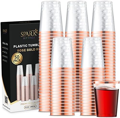 Еднократни Пластмасови Чаши SparkSettings от розово злато, 50 опаковки по 10 грама, Елегантни Прозрачни Чаши за Партита, Издръжливи