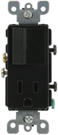Leviton 5625-E 15 Ампера, 120 Волта, Полюс, Decora, Комбиниран ключ за променлив ток, в Търговската мрежа, Заземяване, Черен