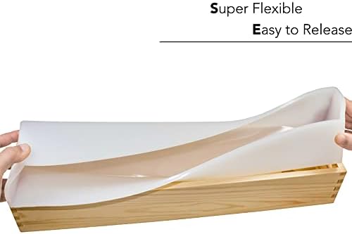Силиконова Форма за Сапун - Гъвкава Правоъгълна Форма за хляб с Дървена Кутия и Капак на Дървена Инструмент за направата на Сапуни