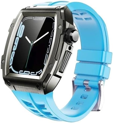 Комплект модификация EKSIL каишка За Apple Watch Band 7 44 мм 45 мм Метален Корпус, Гумена Гривна За iWatch Series 8 7 6 SE 5 4 Каишка