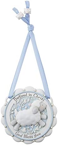 Творчески марки Faithworks - Медал за яслите Крещенный в Христа от смола, 3.5 инча, Синьо - Агне